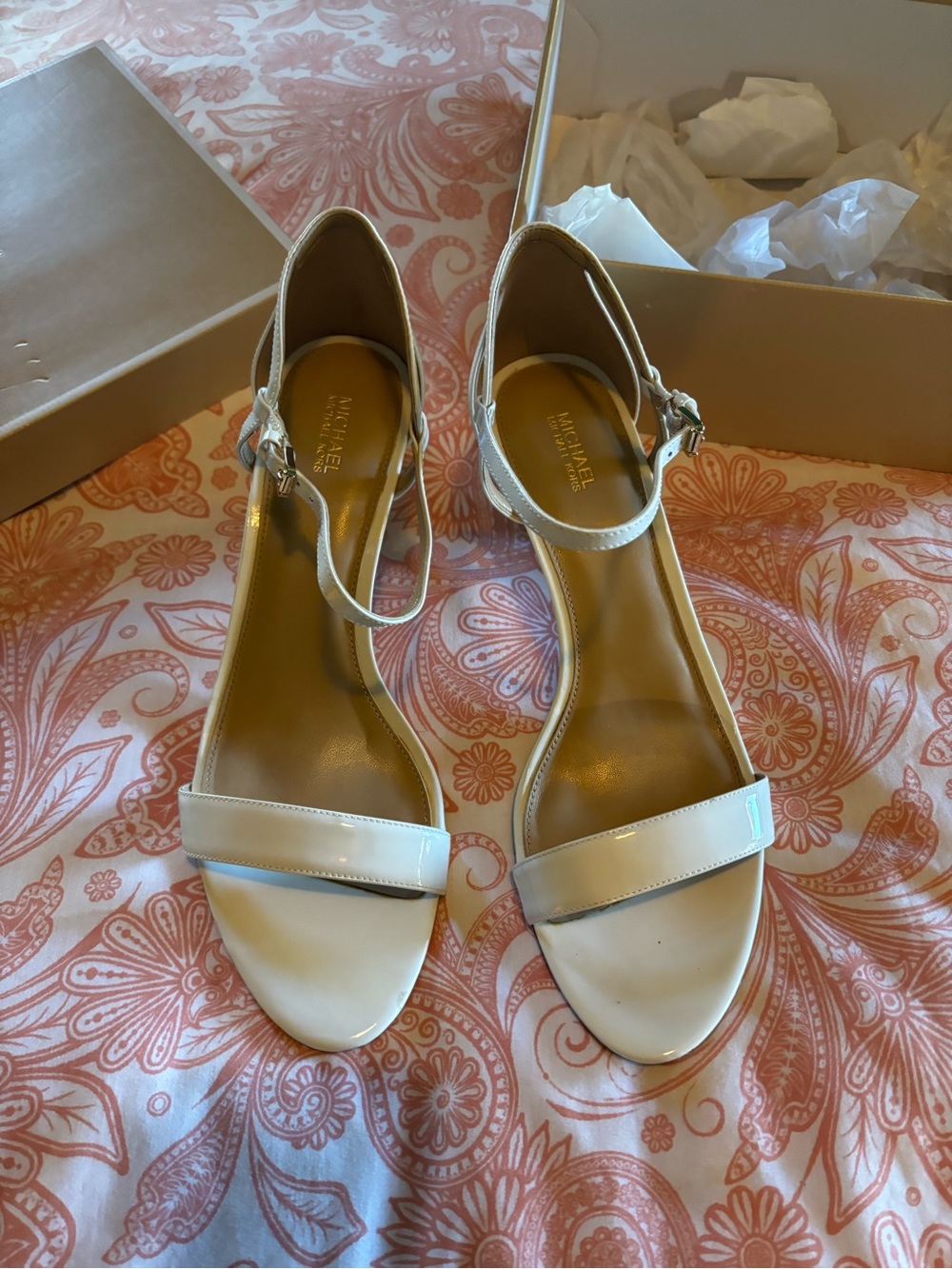 Michael Kors Cream Patent Leather Ankle-Strap Heels